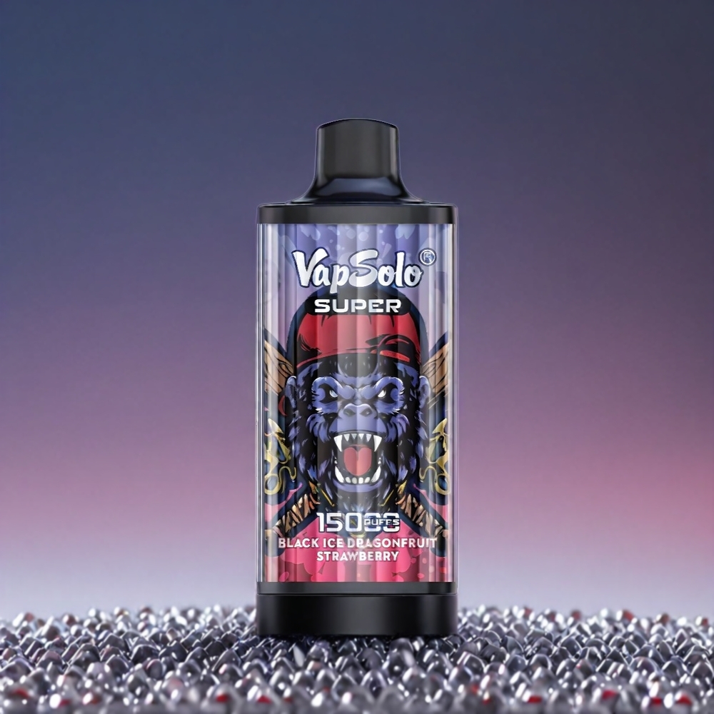 Vapsolo Super 15000 Puffs 40ml 850mah Type-C Sort Dragefrugt Jordbær Engros Danmark