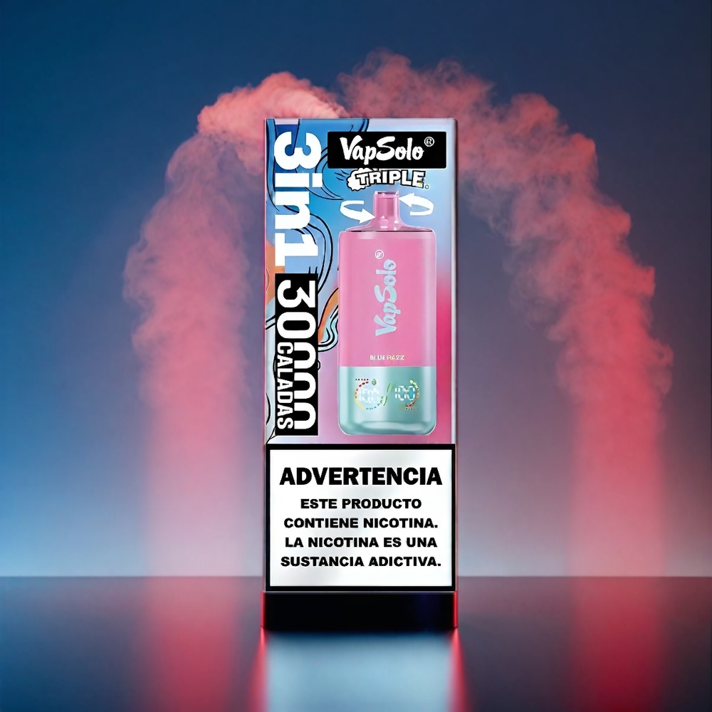 VapSolo Tripe 30000 Puffs Blue Hindbær 40ml 20mg/ml Type-C 47x47x115mm Engros Danmark