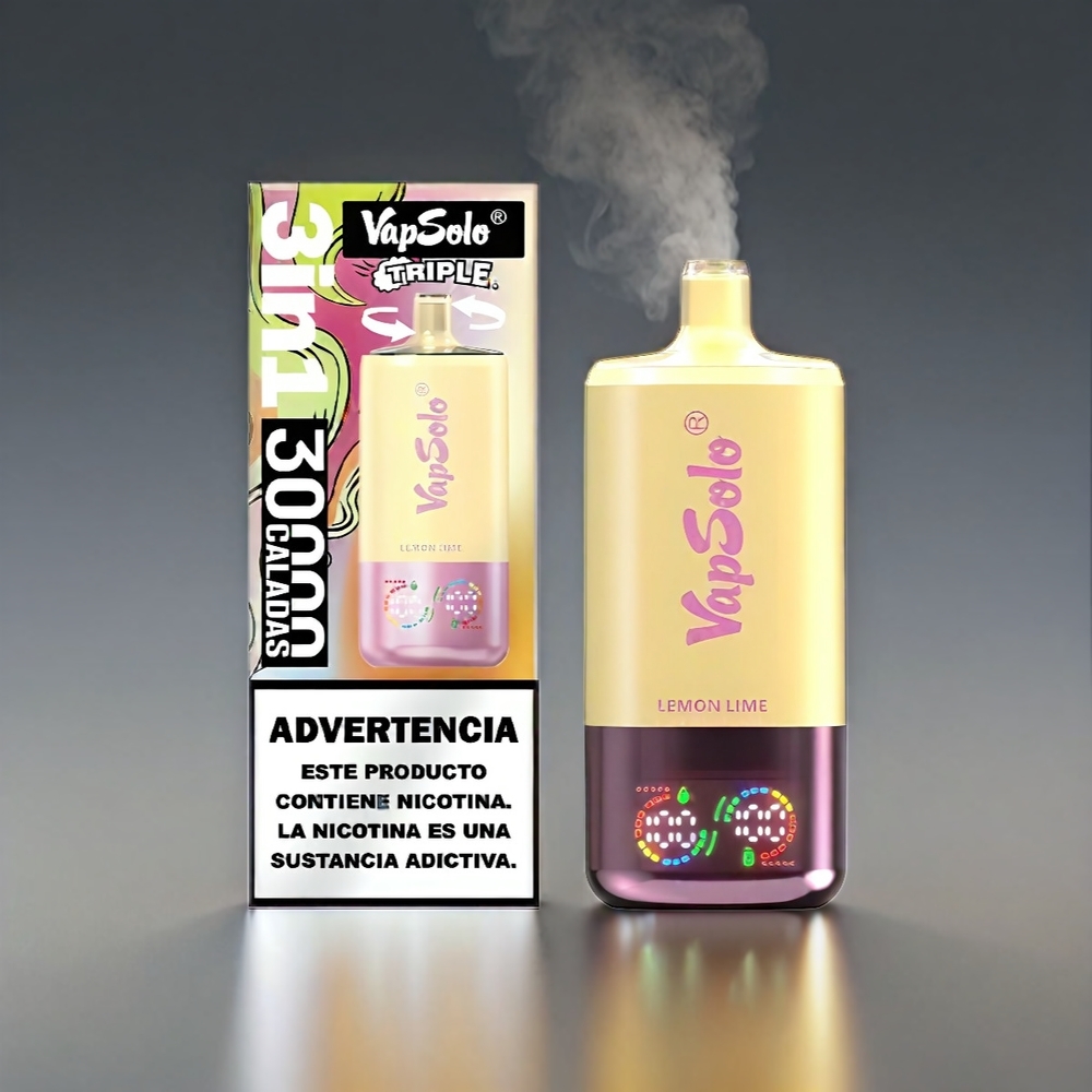 VapSolo Tripe 30000 Puffs Citron Lime Type-C 3x40ml 20/50mg/ml 47x47x115mm Engros Danmark
