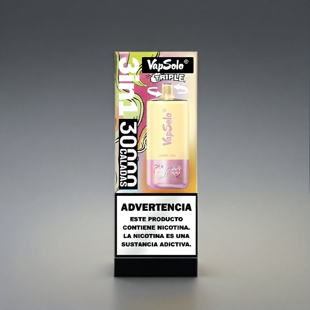 VapSolo Tripe 30000 Puffs Citron Lime Type-C 3x40ml 20/50mg/ml 47x47x115mm Engros Danmark