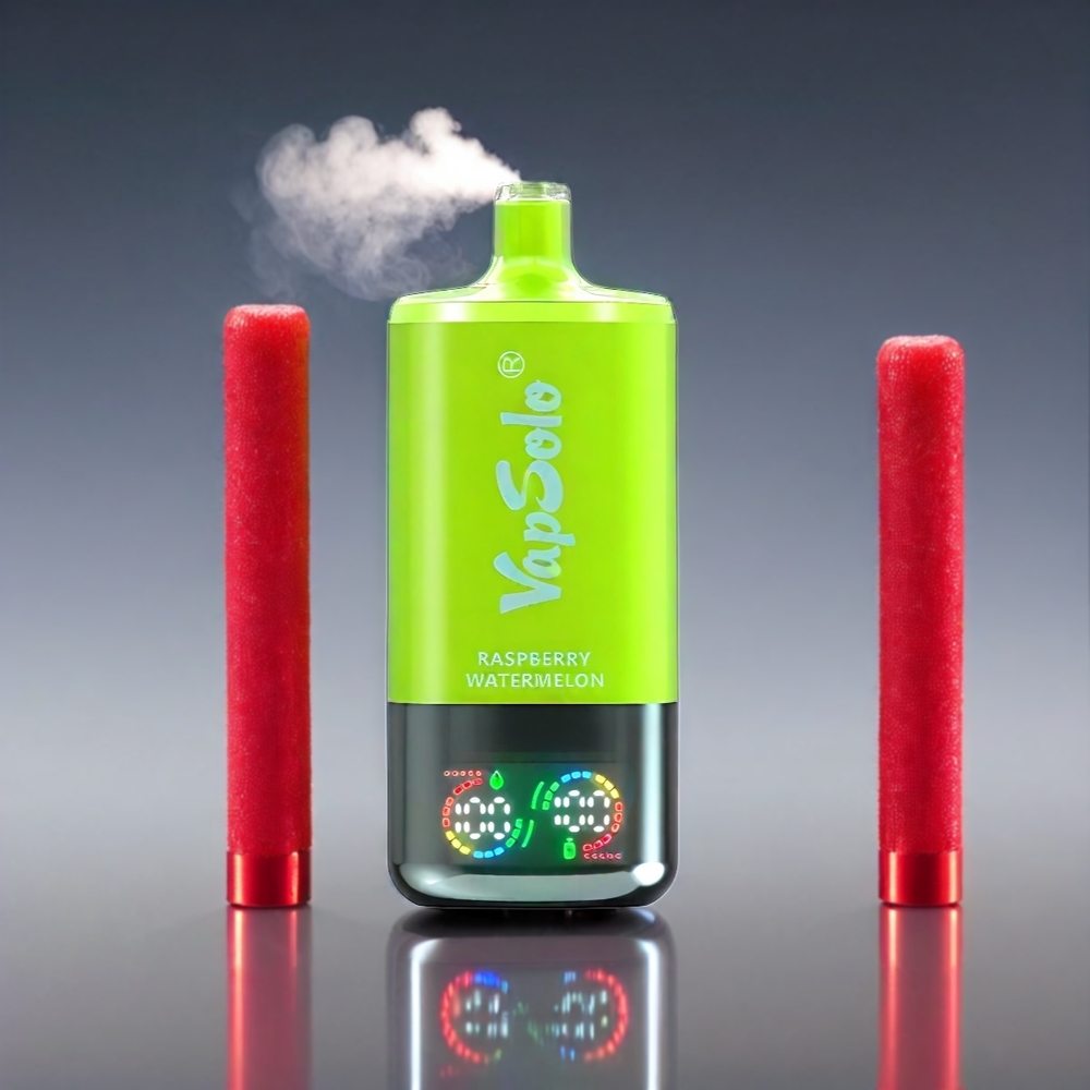 VapSolo Tripe 30000 Puffs Hindbær Vandmelon 47x47x115mm 40ml 20/50mg Type-C 3Tank Engros Danmark