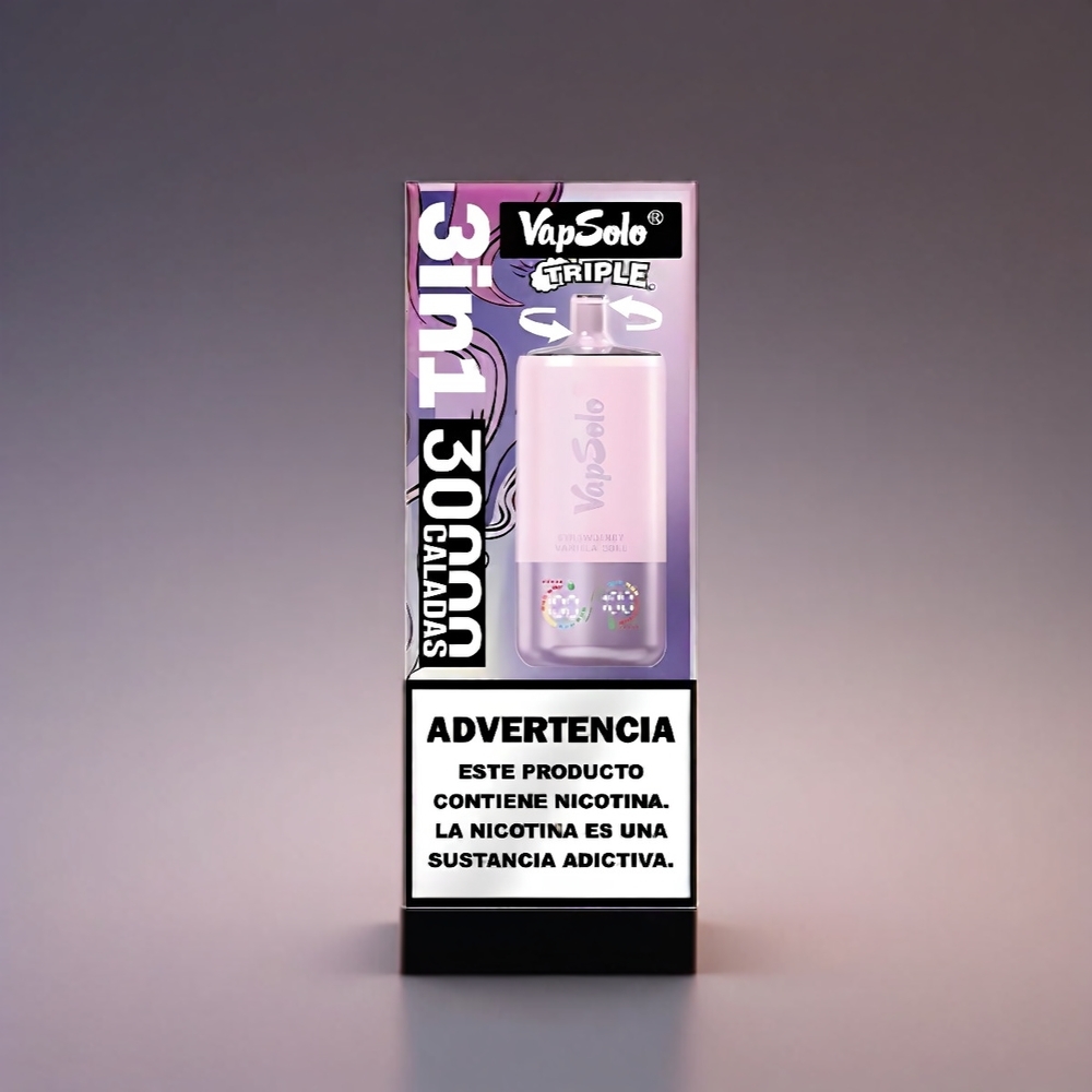 VapSolo Tripe 30000 Puffs Jordbær Vanilje Coke 40ml Type-C 20/50mg 3 Tanke Engros Danmark