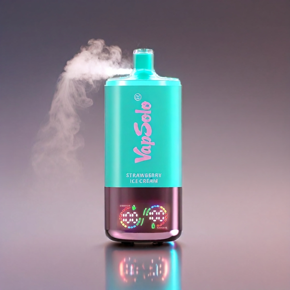 VapSolo Tripe 30000 Puffs Vape Jordbær Ice Cream | 47x47x115mm, 40ml, 3-tank, Type-C, 20/50mg - Engros Danmark