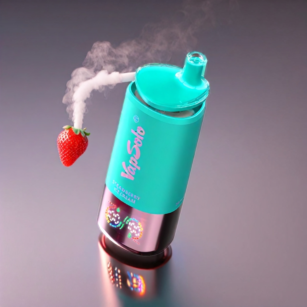 VapSolo Tripe 30000 Puffs Vape Jordbær Ice Cream | 47x47x115mm, 40ml, 3-tank, Type-C, 20/50mg - Engros Danmark