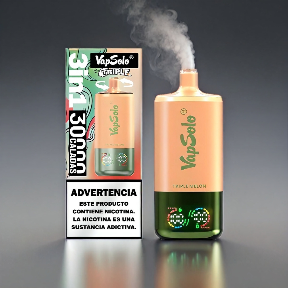 VapSolo Tripe 40000 Puffs Triple Melon Type-C 20mg/ml 47x47x115mm 40ml 3 Tank Engros Danmark