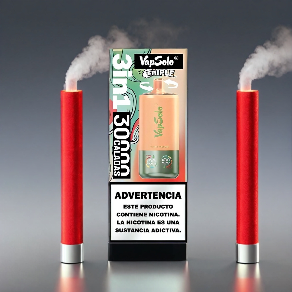 VapSolo Tripe 40000 Puffs Triple Melon Type-C 20mg/ml 47x47x115mm 40ml 3 Tank Engros Danmark