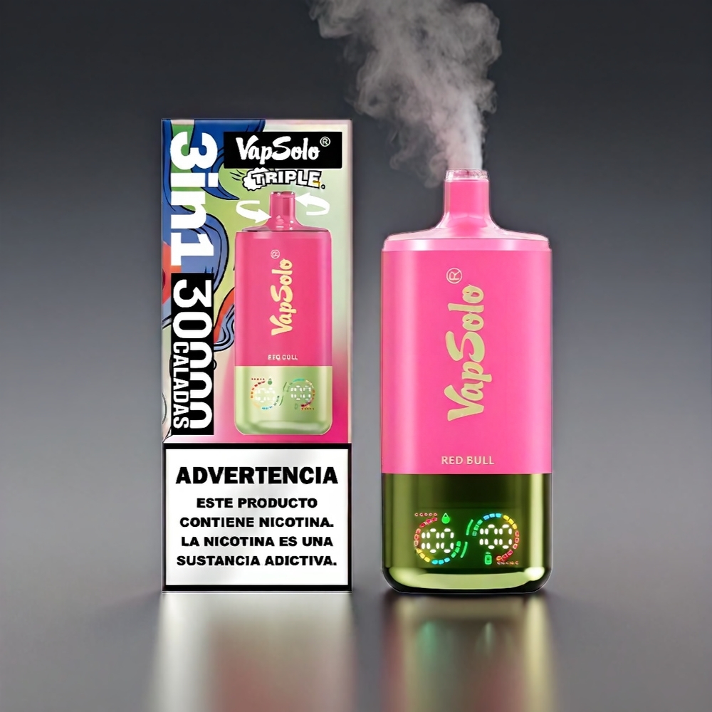 VapSolo Tripe 40ml 30000 Puffs 3-tank Type-C Rødtyr Engros Danmark