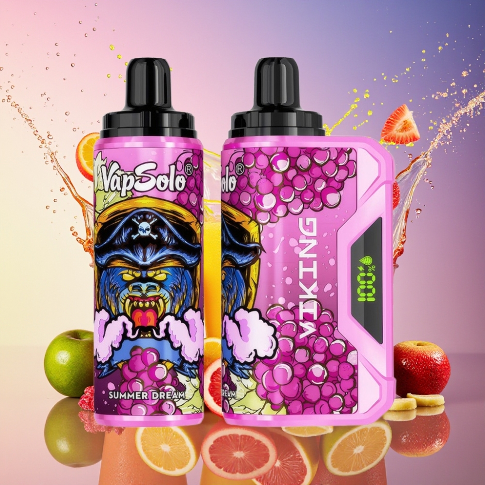 VapSolo VIKING 12000 Puffs 22ml 20/50 mg/ml Type-C LED Sommerdrøm 44 28 92.6mm Engros Danmark