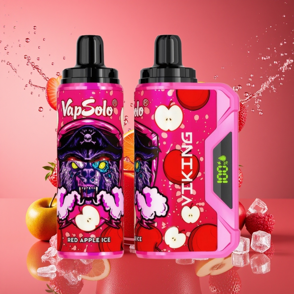 VapSolo VIKING 12000 Puffs 22ml 20/50 mg/ml Type-C Rød Æble Is Engros Danmark