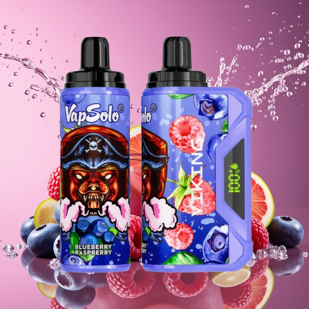 VapSolo VIKING 12000 Puffs Engangs Vape Blåbær Hindbær 22ml 20mg/ml/50mg/ml Type-C Engros Danmark