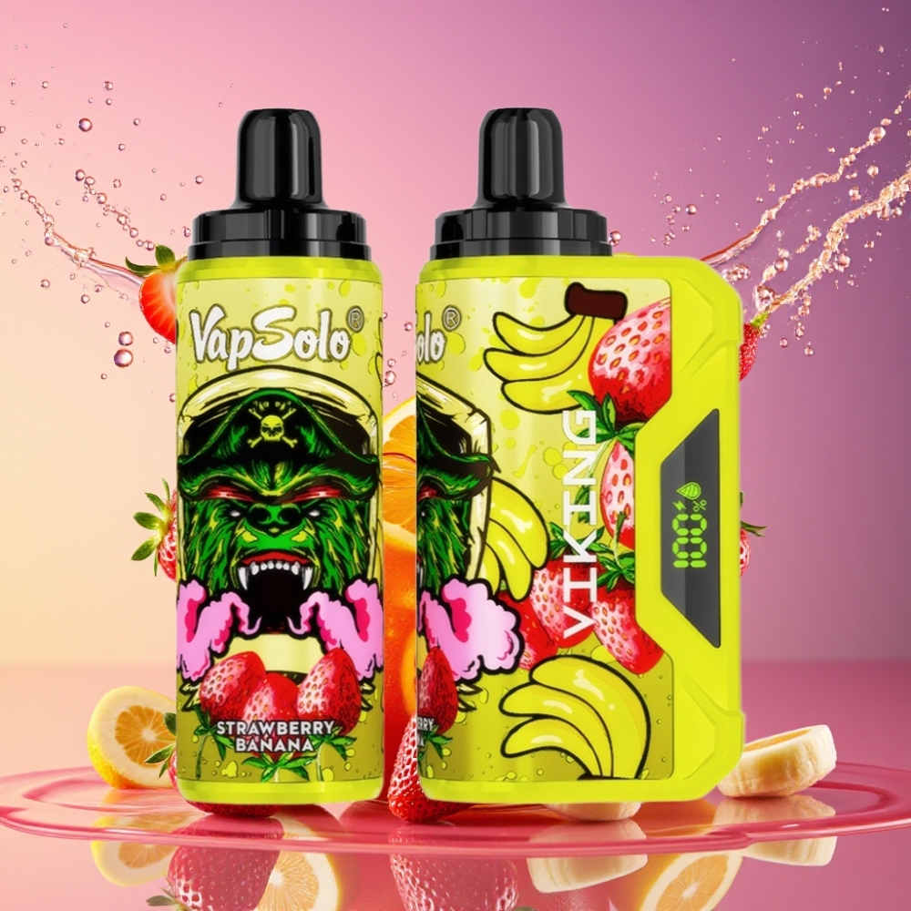 VapSolo VIKING 12000 Puffs Jordbær Banan 22ml 20/50 mg/ml Type-C LED Engros Danmark