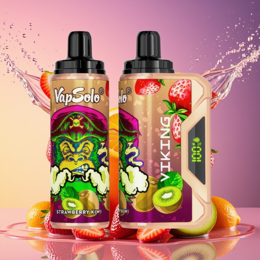 VapSolo VIKING 12000 Puffs Jordbær Kiwi 22ml 20/50mg Type-C LED Display Engros Danmark