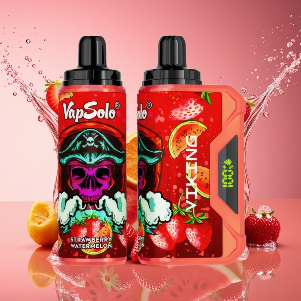 VapSolo VIKING 12000 Puffs Jordbær Vandmelon 22ml 20/50mg/ml Type-C Led Display Engros Danmark