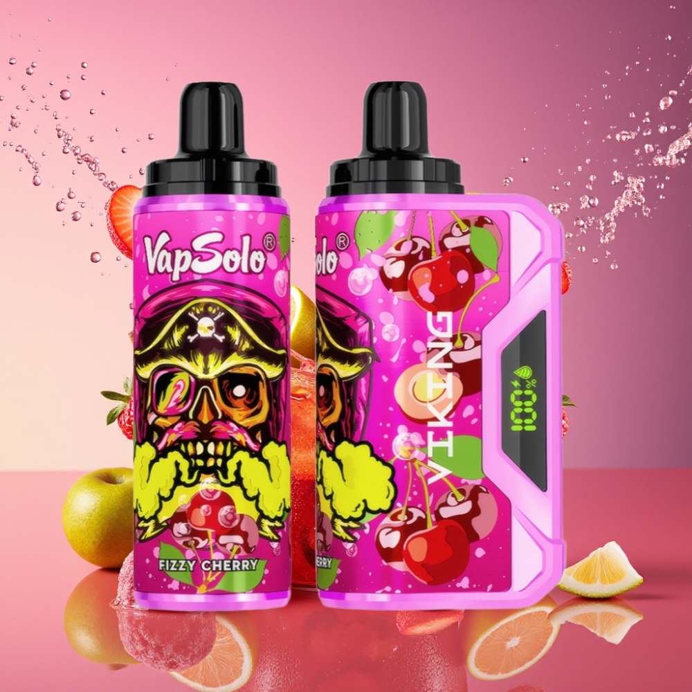 VapSolo VIKING 12000 Puffs Opblæst Kirsebær 22ml 20/50mg/ml Type-C LED Engros Danmark