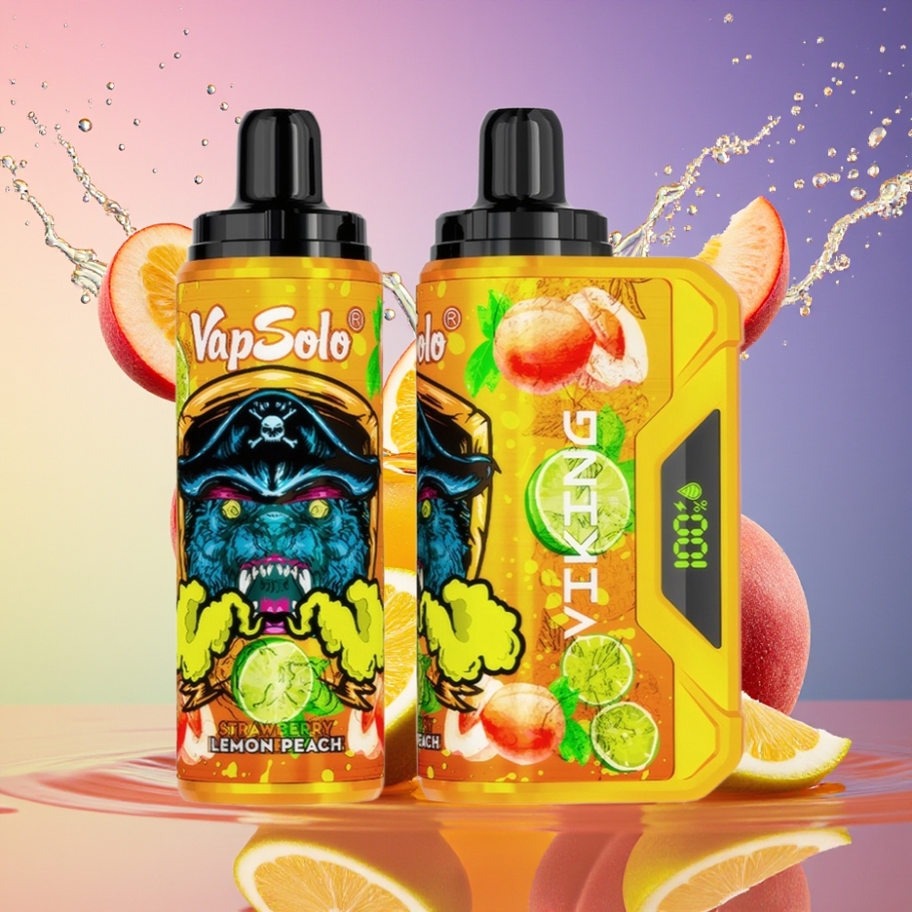 VapSolo VIKING 12000 Pust Disposable Vape Citron Fersken 22ml 20mg/ml Type-C Led Display Engros Danmark