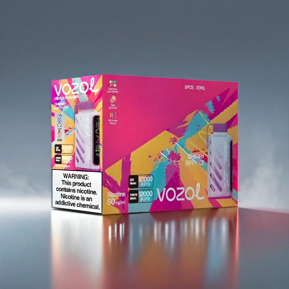 VOZOL Gear Power 20000 Puff Dual Mesh 20mL 5% Kirsebær Bær - S.i.L.C. Tech & Full Skærm Engros Danmark