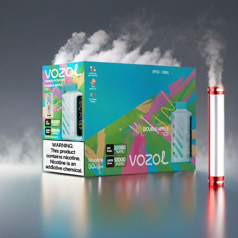 VOZOL Gear Power 20000 Puffs Dobbelt Æble med S.iL.C. Tech, Dual Mesh Coil, 20mL, 5%(50mg) + Engros Danmark