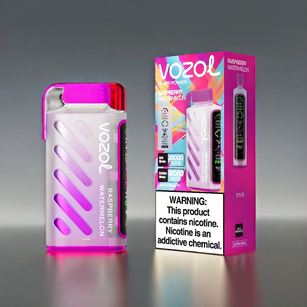 VOZOL Gear Power 20000 Puffs Dual Mesh Coil 20mL Hindbær Vandmelon Engros Danmark