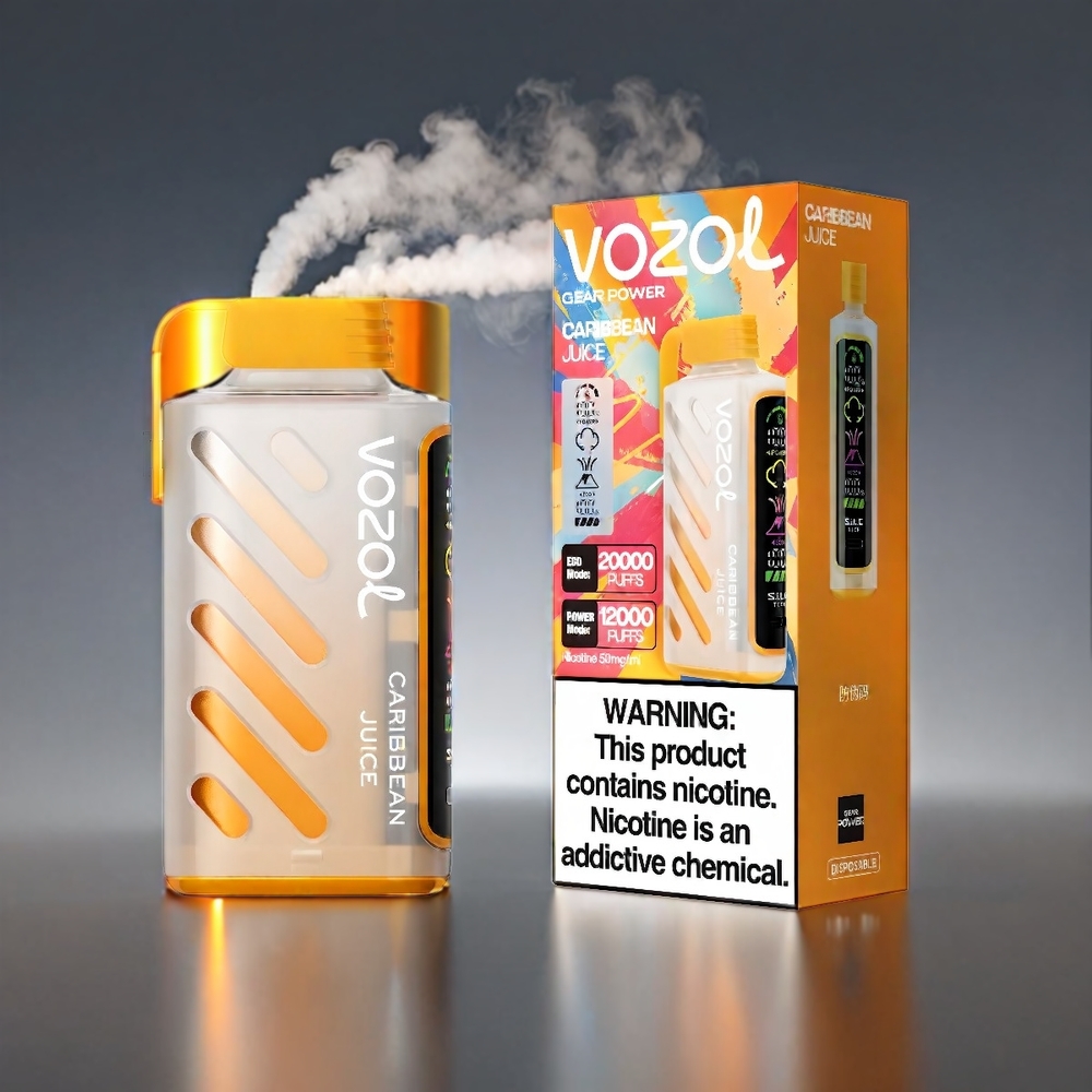 VOZOL Gear Power 20000 Puffs S.i.L.C. Tech Dual Mesh Coil 20mL 5% Caribisk Saftevand Engros Danmark