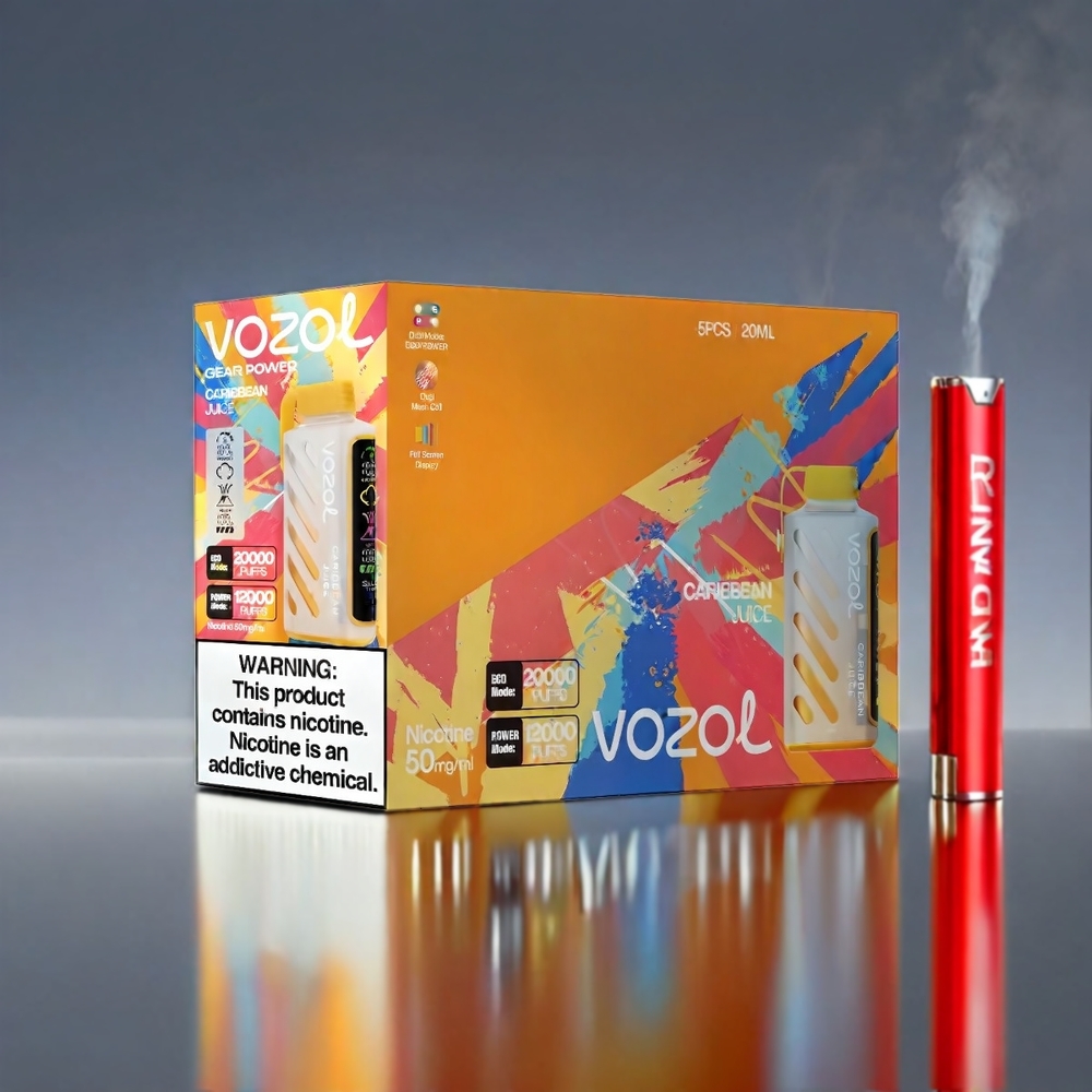 VOZOL Gear Power 20000 Puffs S.i.L.C. Tech Dual Mesh Coil 20mL 5% Caribisk Saftevand Engros Danmark