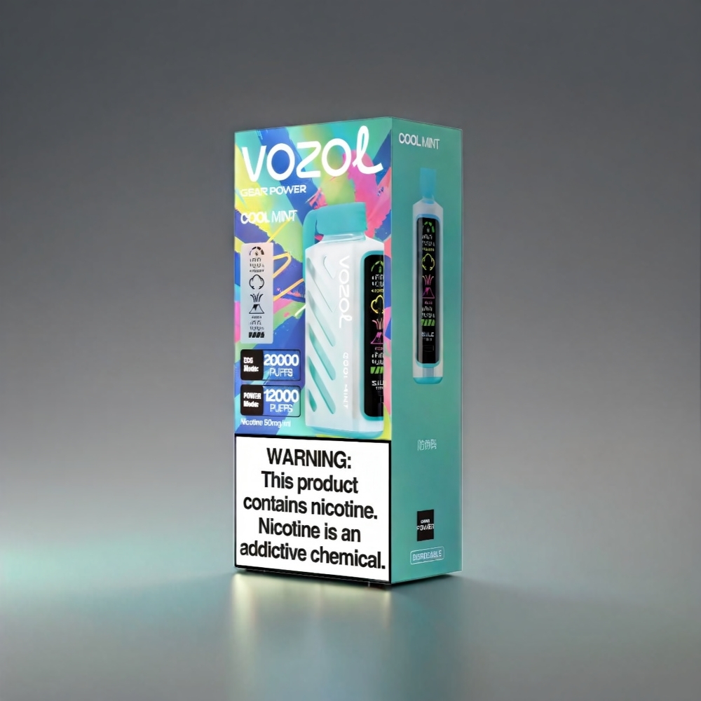 VOZOL Gear Power Dual Mesh Coil 20000 Puffs Kølig Mynte 20mL 5% Full Skærm Engros Danmark