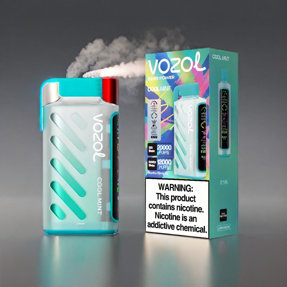 VOZOL Gear Power Dual Mesh Coil 20000 Puffs Kølig Mynte 20mL 5% Full Skærm Engros Danmark