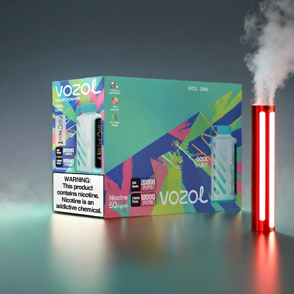 VOZOL Gear Power Dual Mesh Coil 20000 Puffs Kølig Mynte 20mL 5% Full Skærm Engros Danmark