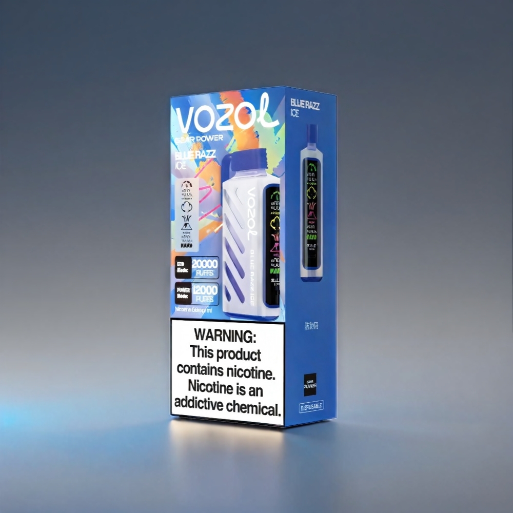 VOZOL Gear Power S.i.L.C. Tech 20000/12000 Puffs Dual Mesh 20mL Blå Hindbær - Engros Danmark