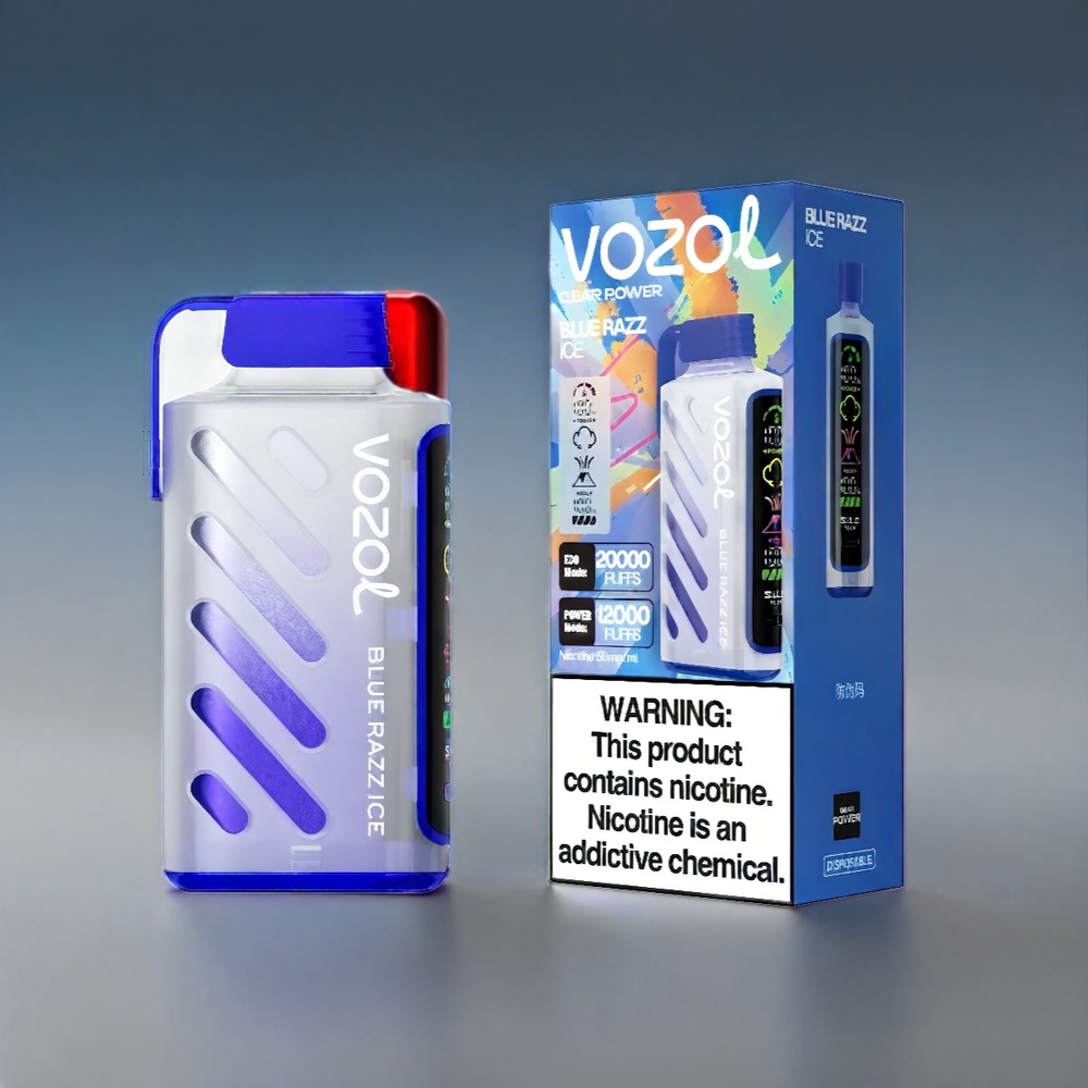 VOZOL Gear Power S.i.L.C. Tech 20000/12000 Puffs Dual Mesh 20mL Blå Hindbær - Engros Danmark