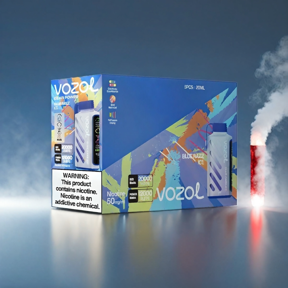 VOZOL Gear Power S.i.L.C. Tech 20000/12000 Puffs Dual Mesh 20mL Blå Hindbær - Engros Danmark