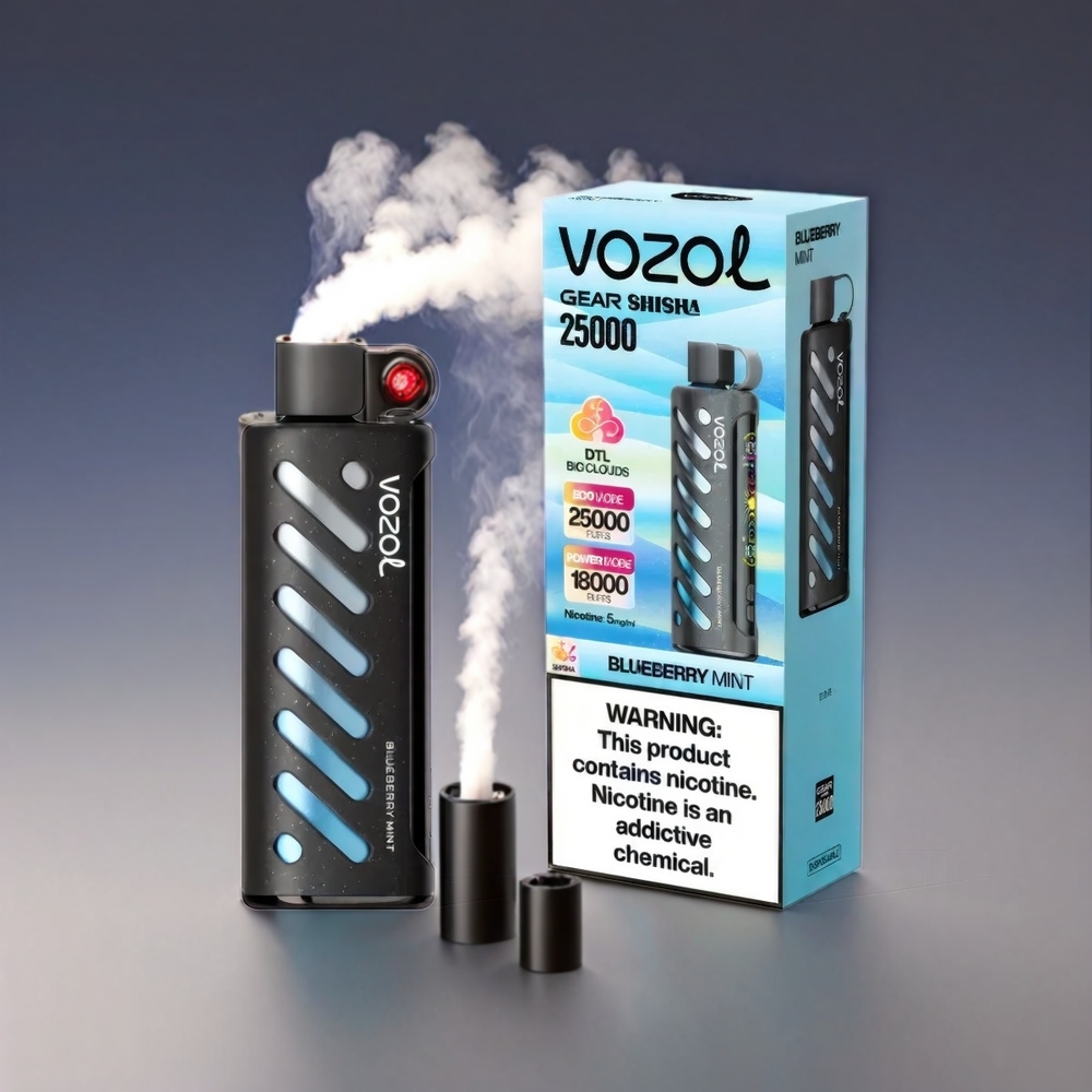 VOZOL Gear Shisha 25000 Puffs Blåbær Mynte S.i.L.C Tech Dual Mesh 1000mAh 5mg/ml Engros Danmark