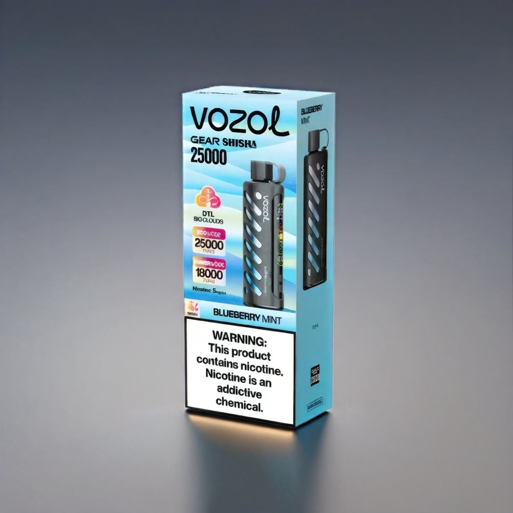 VOZOL Gear Shisha 25000 Puffs Blåbær Mynte S.i.L.C Tech Dual Mesh 1000mAh 5mg/ml Engros Danmark