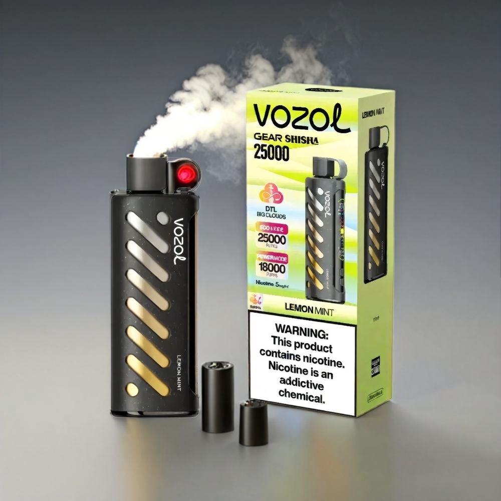 VOZOL Gear Shisha 25000 Puffs Citronmynte S.i.L.C Tech Dual Mesh 1000mAh 3mg/5mg Engros Danmark