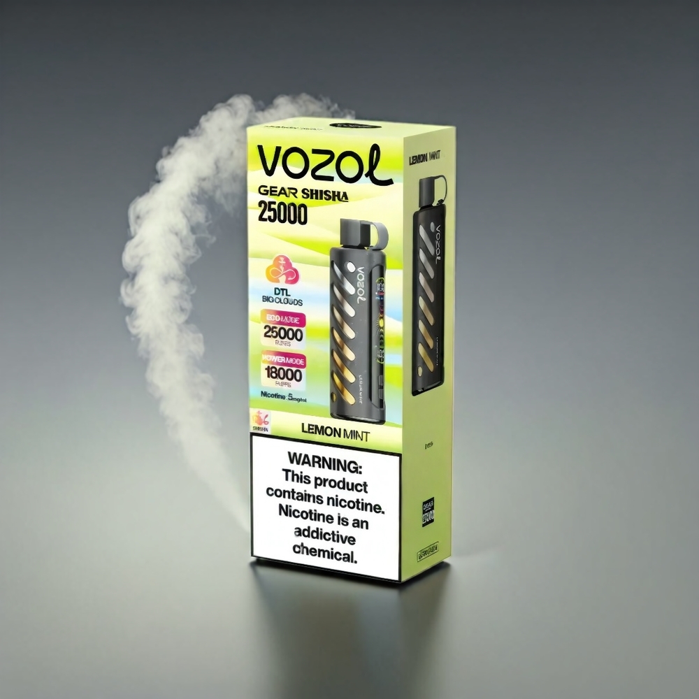 VOZOL Gear Shisha 25000 Puffs Citronmynte S.i.L.C Tech Dual Mesh 1000mAh 3mg/5mg Engros Danmark