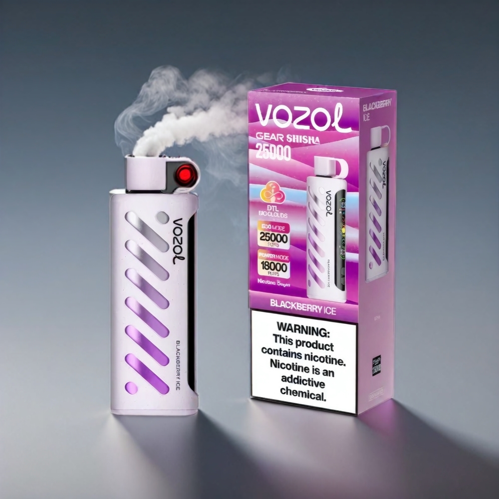 VOZOL Gear Shisha 25000 Puffs Sortebær med Smart Chip 1000mAh 3mg/5mg - Engros Danmark
