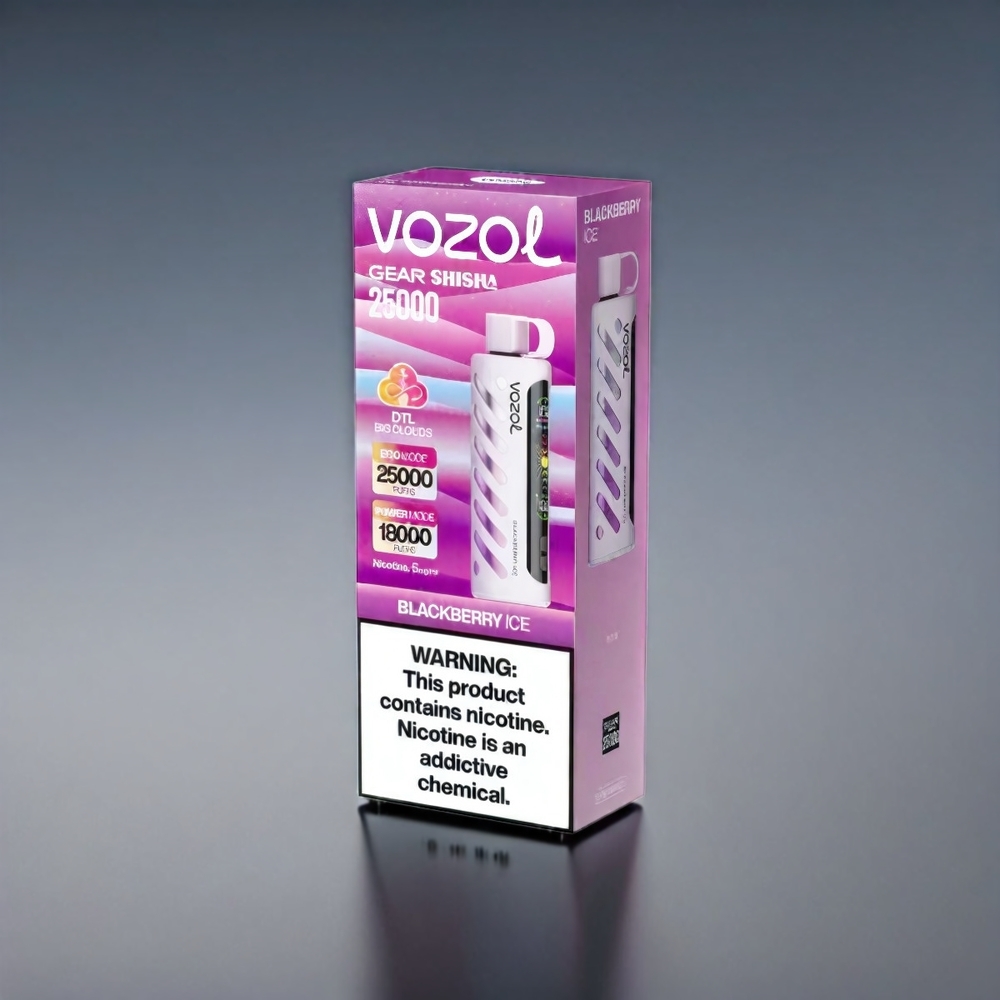 VOZOL Gear Shisha 25000 Puffs Sortebær med Smart Chip 1000mAh 3mg/5mg - Engros Danmark