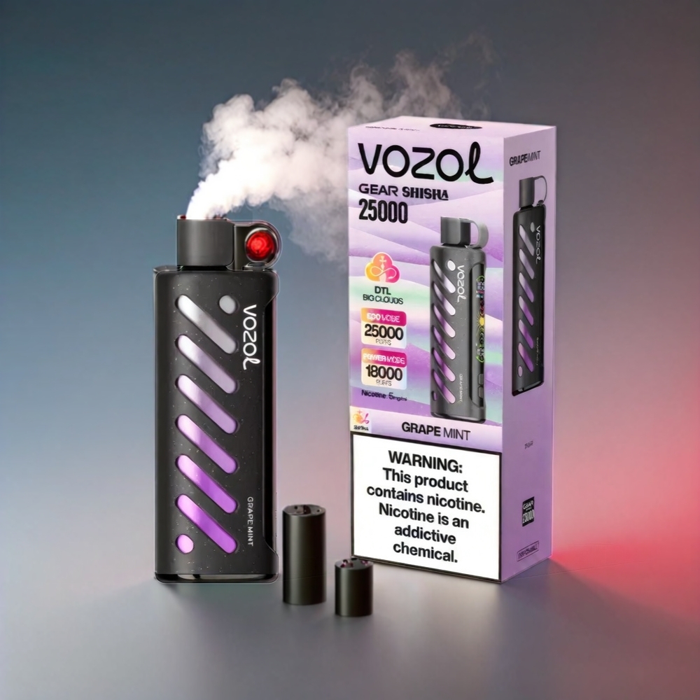 VOZOL Gear Shisha 25000 Puffs Vape Vindruge Mynte - 30 Smag, S.i.L.C Tech, Dual Mesh, 1000mAh, 3mg/ml/5mg/ml + Engros Danmark