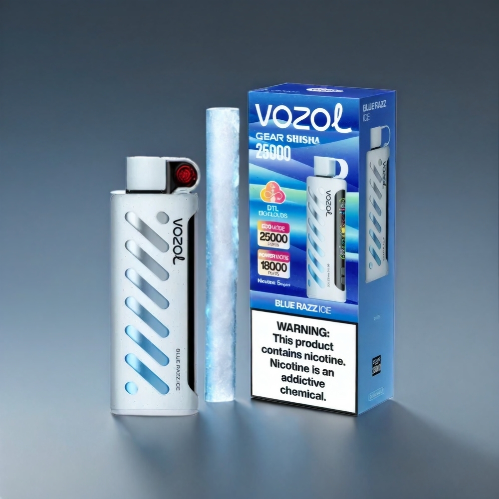VOZOL Gear Shisha Blå Hindbær 25000 Puffs S.i.L.C Tech Dual Mesh 1000mAh 3mg/ml/5mg/ml Engros Danmark