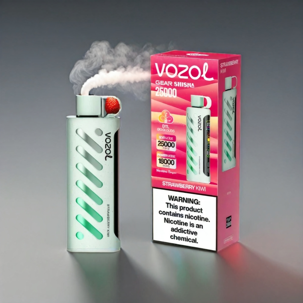 VOZOL Gear Shisha Jordbær Kiwi 25000 Puffs Dual Mesh 1000mAh S.i.L.C Tech 3mg/ml Engros Danmark