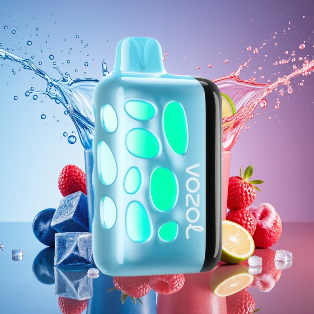 VOZOL RAVE 40000 Engangs Vape Blå Hindbær Is 270° Vibrant Glow Design Beat-Synced Party Mode 80% Opladning på 20 Min 20/50mg/ml Nikotin 1000mAh Batteri Engros Danmark