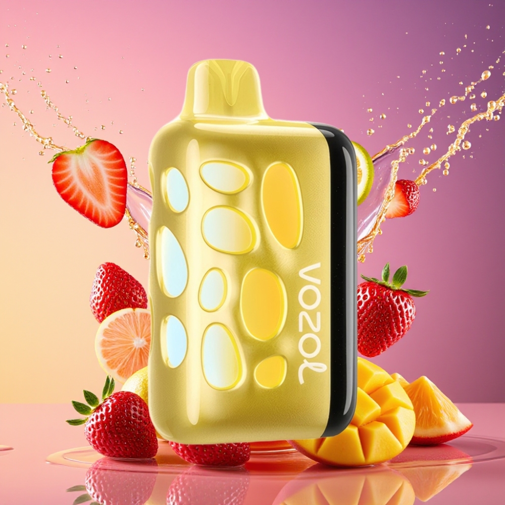 VOZOL RAVE 40000 Engangs Vape Jordbær Mango 270° Glød Design, Beat-Synced Party Mode, 80% Opladning på 20 Min, Eclipse Damp Animation, 20/50mg/ml Nikotin, 1000mAh Batteri Engros Danmark