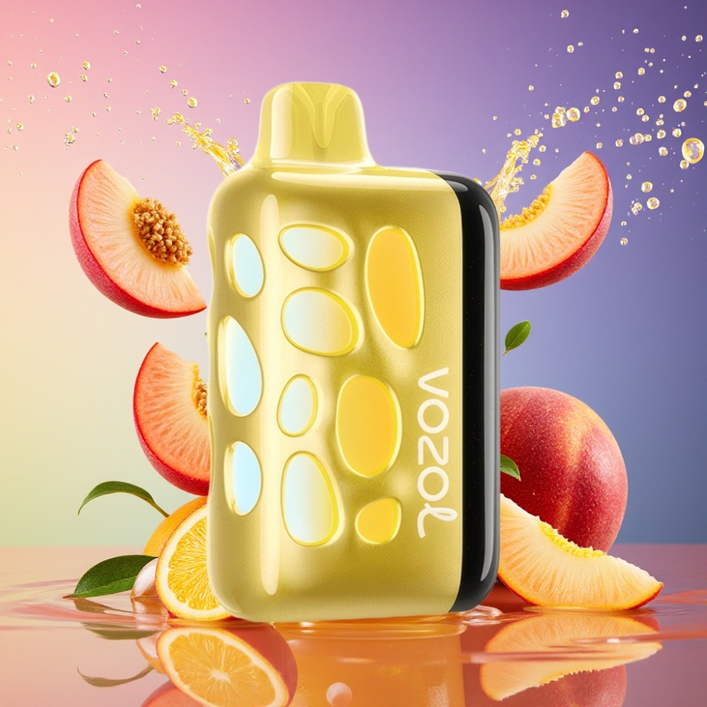 VOZOL RAVE 40000 Engangs Vape Mango Fersken 270° Glødende Design Beat-Synet Festtilstand 80% Opladning på 20 Min 20/50mg/ml Nikotin 1000mAh Batterikapacitet Engros Danmark
