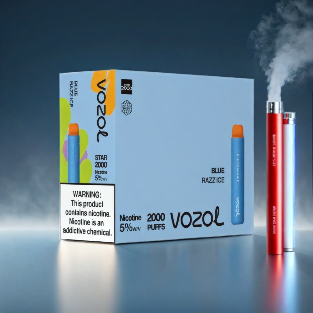 VOZOL Star 20000 Puffs Dual Mesh 650mAh Blå Hindbær 2.2'' HD Skærm 0/20/50mg Engros Danmark