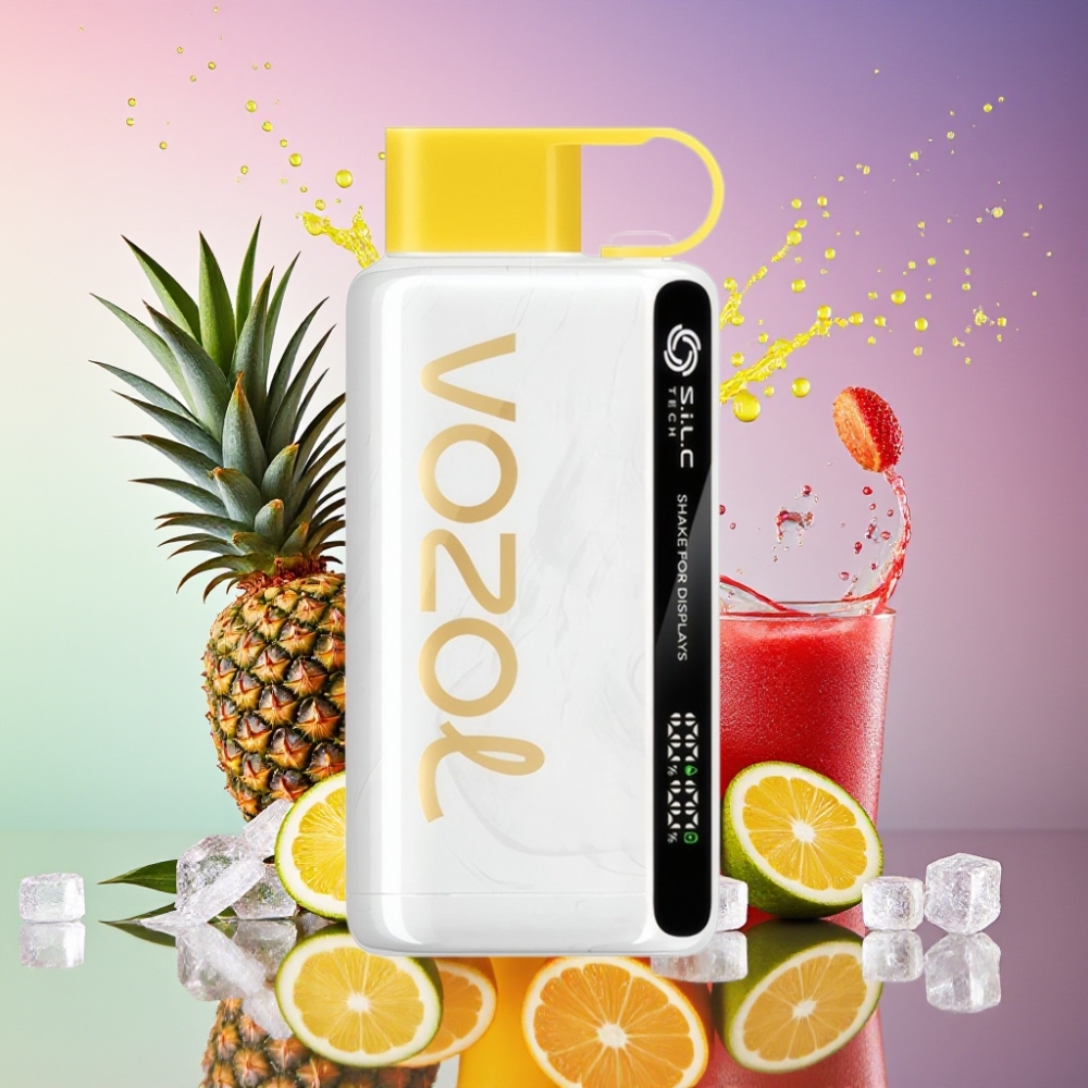 VOZOL STAR 9000/12000 Ananas Kokos Is Shake Display S.i.L.C TECH Mundstykke Beskyttelse 30% Hurtig Opladning 650mAh 0/20/50mg/ml Engros Danmark
